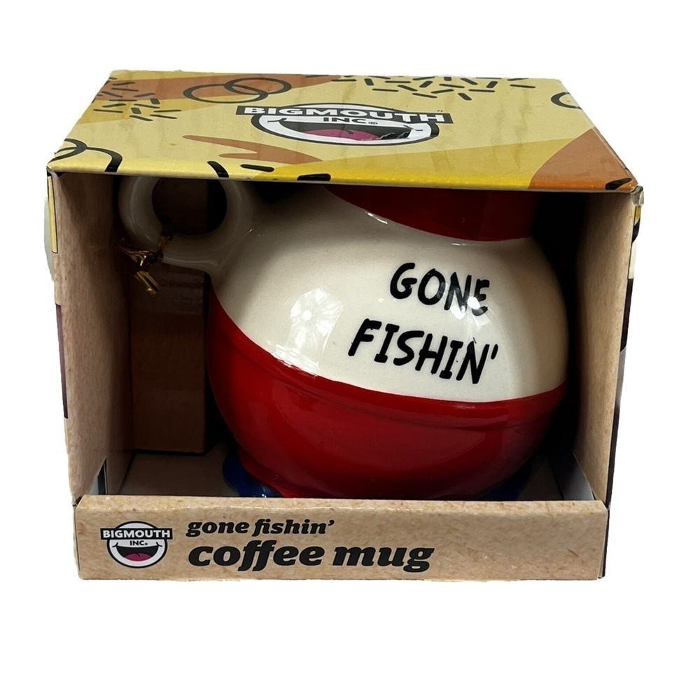 NEW Bigmouth The Gone Fishin' Coffee Mug Red & White Bobber 20 oz Cup